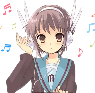 😯 อนิเมะ, ผู้หญิง, หูฟัง, เพลง, น่ารัก, คาวาอิ telegram sticker