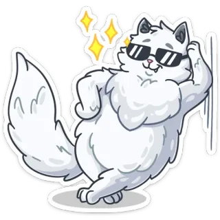 😎 cat, sunglasses, cool, white, sticker, fluffy, pose telegram sticker