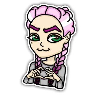 ❤ Dessin animé, Autocollant, Fille, Cheveux roses, Coeur, Amour, Mignon telegram sticker