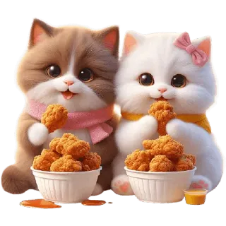 🍕 gato, gatinho, fofo, kawaii, animal, comida, frango, adesivo telegram sticker