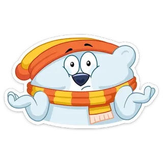 😀 ours, dessin animé, écharpe, chapeau, confus, haussement d'épaules telegram sticker