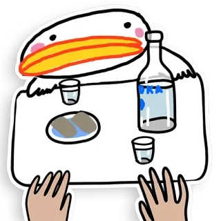 🥴 VODKA pelican, vodka, alcohol, drinking, animal, cartoon telegram sticker