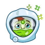 🤮 malato, astronauta, spazio, verde, chinetosi, cartone animato telegram sticker