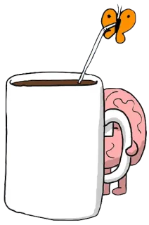 ☕ otak, kopi, mug, sedotan, kartun, berpikir whatsapp sticker