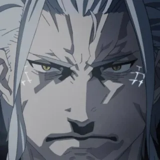 😡 anime, wit haar, serieus, mannelijk personage telegram sticker