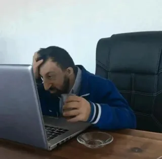 😑 ordenador, trabajo, frustrado, oficina, escritorio telegram sticker