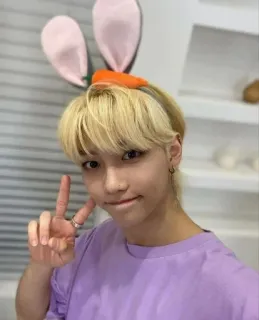 🐰 Felix kpop, idol, bunny, peace sign, selfie, portrait telegram sticker