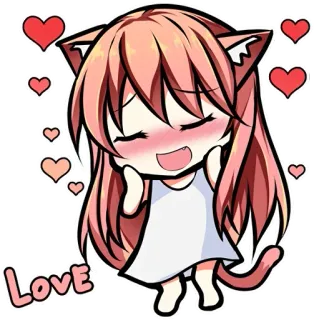 ❤ Love miłość, kawaii, słodki, anime, kot, kocia dziewczyna, serca telegram sticker