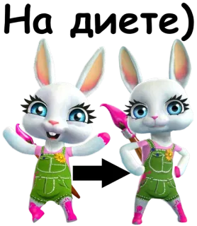 🙅 На диете) кролик, диета, мультфильм, трансформация, до и после whatsapp sticker
