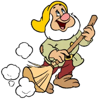 😶 Sleepy Snow White and the Seven Dwarfs cartone animato, nano, Disney, pulizia, scopa, animazione telegram sticker