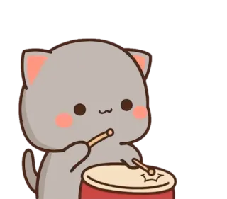 🥁 Katze, Schlagzeug, Schlagzeugstöcke, niedlich, Tier, Cartoon telegram sticker