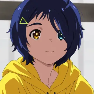 🥚 Ai Ohto Wonder Egg Priority アニメ, キャラクター, 黄色いパーカー, 褐色の肌, 女の子 telegram sticker