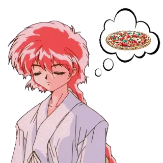 🍕 anime, pizza, sonho, desenho animado, comida, pensando telegram sticker