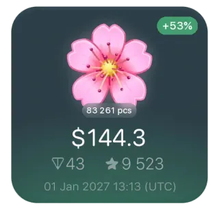🌸 +53%
83 261 pcs
$144.3
43 9 523
01 Jan 2027 13:13 (UTC) 花, 金融, 钱, 投资, 增长, 统计, 数据 telegram sticker