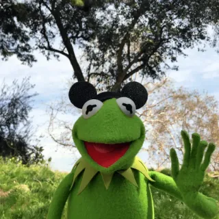 🖐 Kermit 커밋, 머펫, 디즈니, 친근한, 초록색, 손 흔드는 telegram sticker
