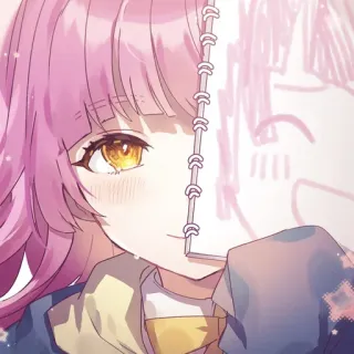 💓 garota anime, cabelo rosa, fofo, ilustração, caderno, desenho telegram sticker
