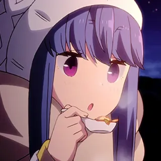 🍜 Rin Shima Laid-Back Camp Anime, Garota, Camping, Comendo, Fofo, Inverno, Relaxado telegram sticker