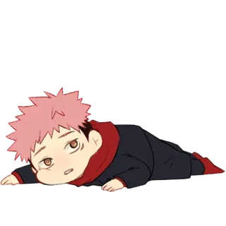 😁 Yuji Itadori Jujutsu Kaisen Аниме, Манга, Jujutsu Kaisen, Юдзи Итадори, Милый, Чиби, Аниме персонаж, Лежит telegram sticker