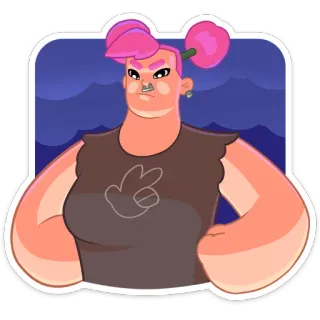 😔 卡通, 角色, 朋克, 风格, 人物, 粉色头发 telegram sticker