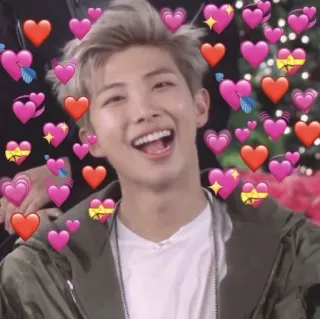 🥳 RM kpop, hearts, love, singer, happy, smile, entertainment, music, idol telegram sticker