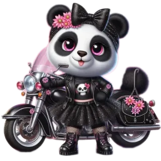 🐱 Panda, Motocicleta, Lindo, Kawaii, Animal, Sticker, Dibujo animado whatsapp sticker