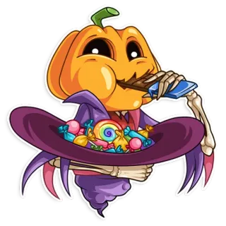 🤤 カボチャ, ハロウィン, スケルトン, キャンディ, お菓子, 漫画 telegram sticker