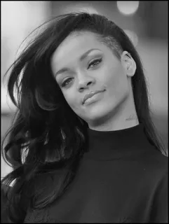 🗝 Rihanna Rihanna, cantora, celebridade, preto e branco, retrato, mulher telegram sticker