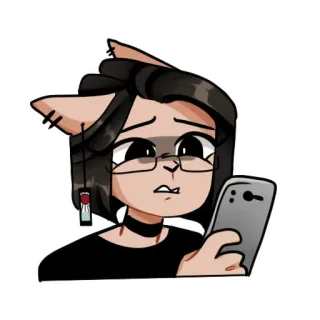 😕 アニメ, カートゥーン, 猫耳, びっくり, 心配, 眼鏡, チョーカー whatsapp sticker