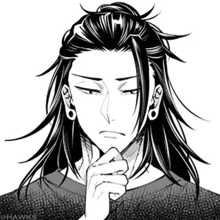 🤔 Anime, Manga, Personnage, Homme, Noir et blanc, Art telegram sticker
