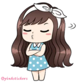 😒 @pinkstickers_ cartoon, girl, cute, sticker, brown hair telegram sticker