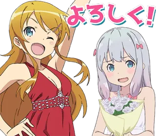 👋 よろしく! Anime, Kreskówka, Japoński, Postacie, Kobieta, Kwiaty whatsapp sticker