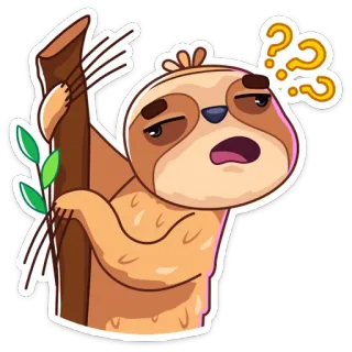 ❓ leniwiec, kreskówka, zmieszany, pytanie, zwierzę, naklejka telegram sticker