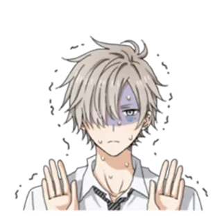 😰 anime boy, embarrassed, white hair, sweating, character, upset telegram sticker