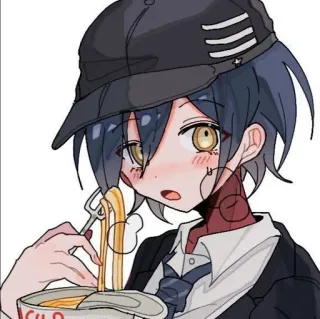🔪 Shuichi Saihara Danganronpa V3: Killing Harmony อนิเมะ, เด็กผู้ชาย, ราเม็ง, หมวก, ดันกันรอนปะ telegram sticker