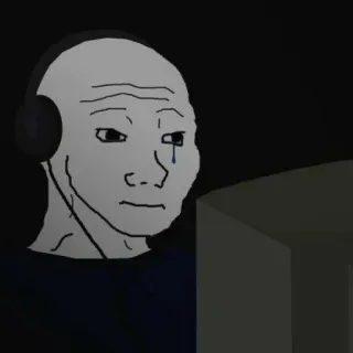 😢 wojak, 밈, 슬픔, 울음, 헤드폰 telegram sticker