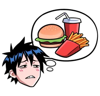 🍔 nourriture, burger, frites, boisson, animé, faim telegram sticker