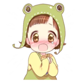 😨 Anime, Chica, Triste, Llorando, Lindo, Sombrero Rana, Dibujos animados telegram sticker