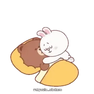 💖 ©Mycute_stickers oso, conejo, lindo, dibujos animados, durmiendo, animales, abrazar, kawaii telegram sticker