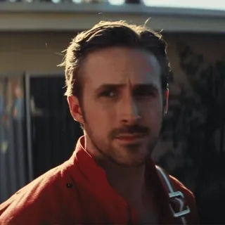🤨 ryan gosling, attore, abito rosso, ritratto, celebrità, star del cinema whatsapp sticker