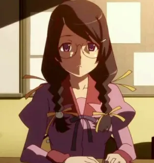 🕶 Hitagi Senjougahara Monogatari animé, fille, cheveux longs, lunettes, Senjougahara, Hitagi Senjougahara, Monogatari, sérieux whatsapp sticker