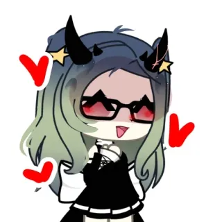 💕 Anime, Lindo, Demonio, Cuernos, Corazones, Personaje whatsapp sticker