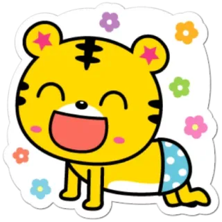 👶 tigre, carino, animale, cucciolo, cartone animato, adesivo, fiori telegram sticker