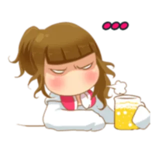 😑 sticker, fille, bière, dessin animé, en colère, boire telegram sticker