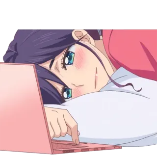 ☺️ anime, girl, laptop, pink, cute, woman whatsapp sticker