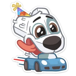 🏎 chien, dessin animé, fête, voiture, animal, mignon whatsapp sticker