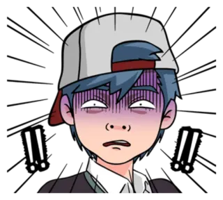 ‼ scioccato, anime, cartone animato, esausto, personaggio, sticker whatsapp sticker