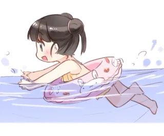 🏊 游泳, 泳池, 游泳圈, 卡通, 女孩, 动漫, 水 telegram sticker
