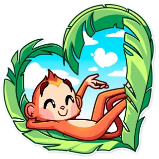 ❤ singe, dessin animé, mignon, animal, tropical, feuilles, ciel, relaxant telegram sticker