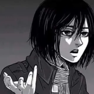 😑 Mikasa Ackerman Attack on Titan Anime, Manga, Ataque a los Titanes, Mikasa, Dedo corazón, Gesto ofensivo telegram sticker