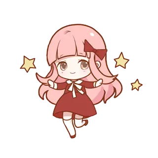 🙂 Chibi, Ragazza anime, Carino, Kawaii, Cartone animato, Capelli rosa, Stelle, Fiocco telegram sticker